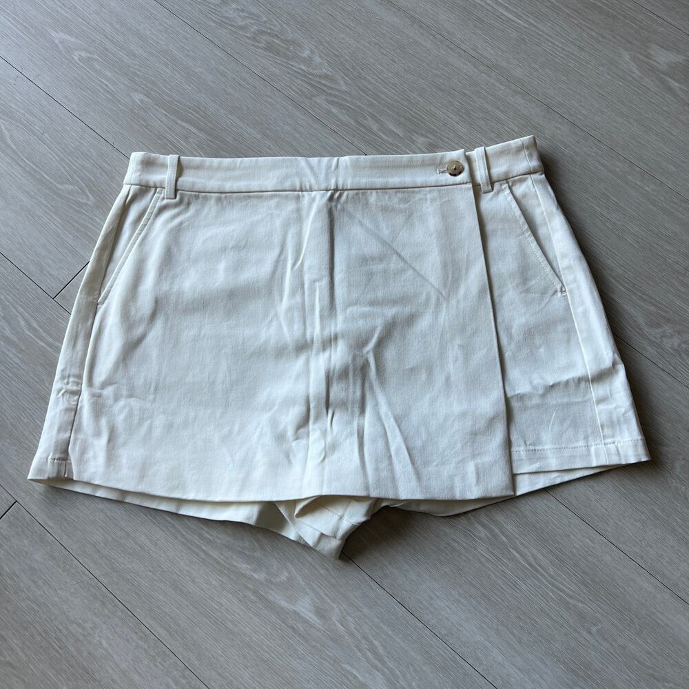J Crew Wrap Front Skort In Bi Stretch Cotton Blend Size 14 Ivory White